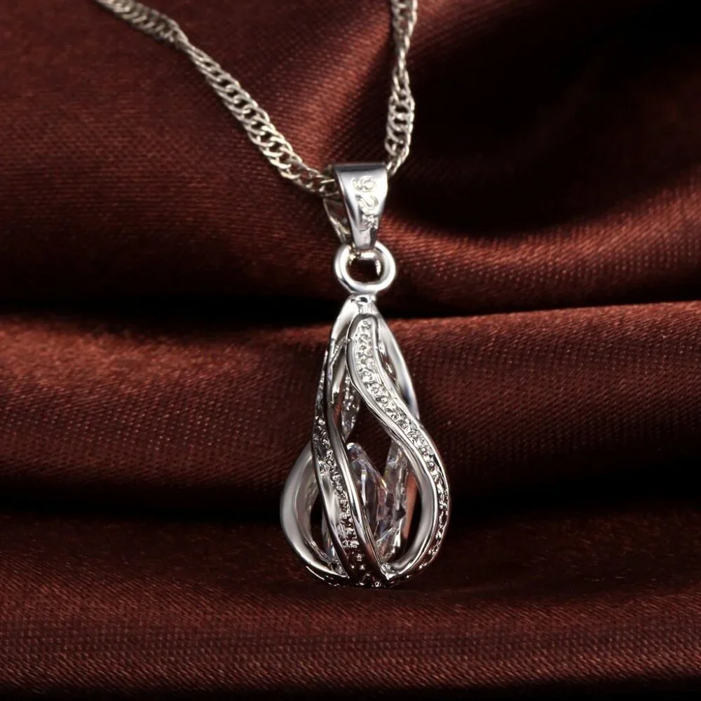 🌟 925 Sterling Silver Necklace And Earrings Set Tear Drop Cute Top Gift - Picture 7 of 7